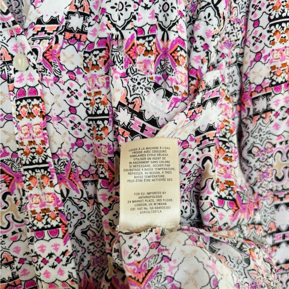 Anthro Maeve Boho Pink Pattern Button Down Blouse Small - Picture 4 of 7